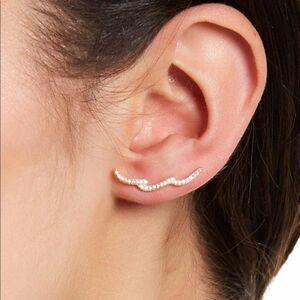 ADORNIA Swarovski Crystal Climber Earrings, Diamonds,‎ Gold, NWT